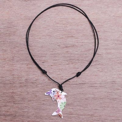 Alternate image for Ceramic Dolphin Necklace with Colorful Painted Floral Motifs Floral Dolphin