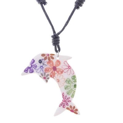 Alternate image for Ceramic Dolphin Necklace with Colorful Painted Floral Motifs Floral Dolphin