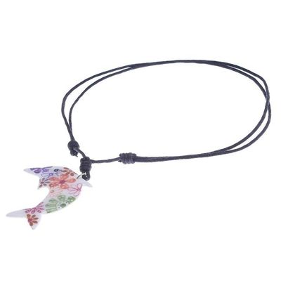 Alternate image for Ceramic Dolphin Necklace with Colorful Painted Floral Motifs Floral Dolphin