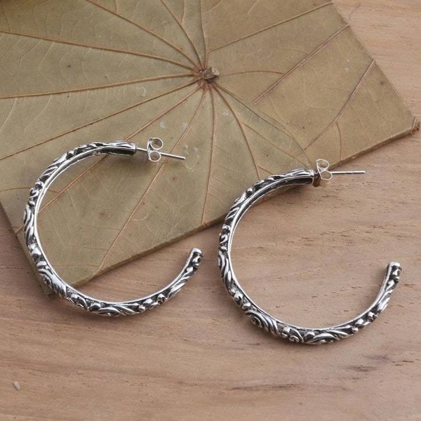 Alternate image for Ornately Detailed Sterling Silver Half-Hoop Earrings High Hopes