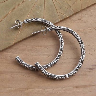 Alternate image for Ornately Detailed Sterling Silver Half-Hoop Earrings High Hopes