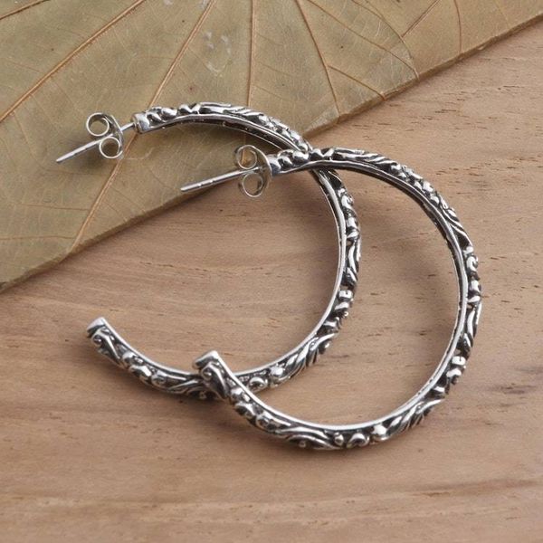 Alternate image for Ornately Detailed Sterling Silver Half-Hoop Earrings High Hopes