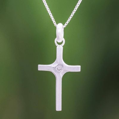 Primary image for Brushed-Satin Sterling Silver and CZ Cross Necklace Fabulous Cross