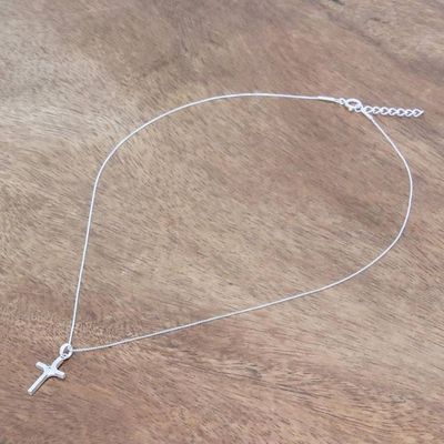 Alternate image for Brushed-Satin Sterling Silver and CZ Cross Necklace Fabulous Cross