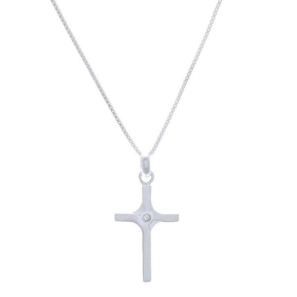 Alternate image for Brushed-Satin Sterling Silver and CZ Cross Necklace Fabulous Cross