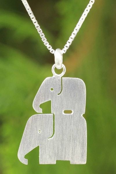 Primary image for Modern Silver Thai Elephant Necklace Elephant Brothers