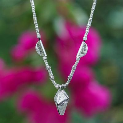 Primary image for Hill Tribe Silver Beaded Necklace with Pleated Pendant Pleated Charm