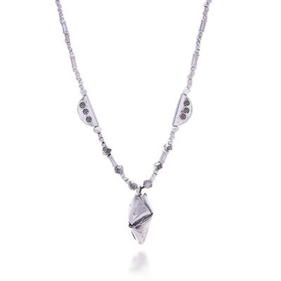 Alternate image for Hill Tribe Silver Beaded Necklace with Pleated Pendant Pleated Charm