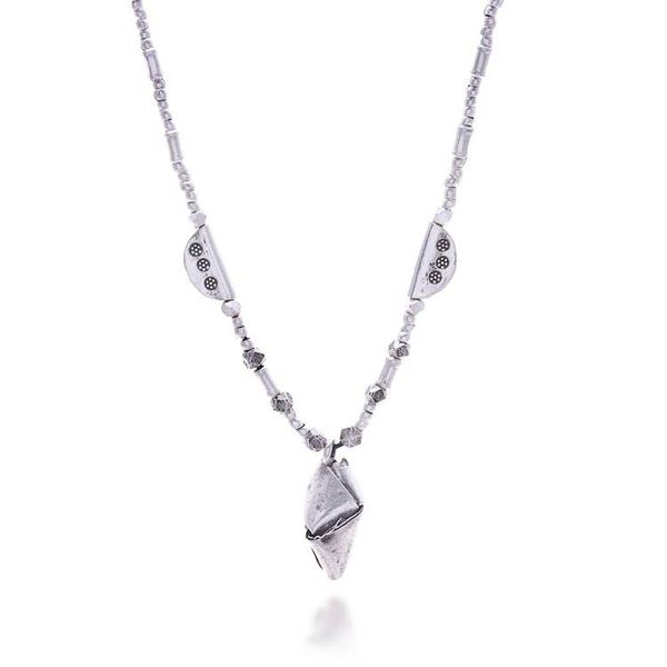 Alternate image for Hill Tribe Silver Beaded Necklace with Pleated Pendant Pleated Charm