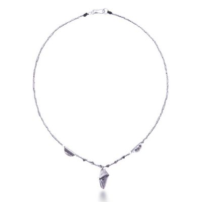 Alternate image for Hill Tribe Silver Beaded Necklace with Pleated Pendant Pleated Charm