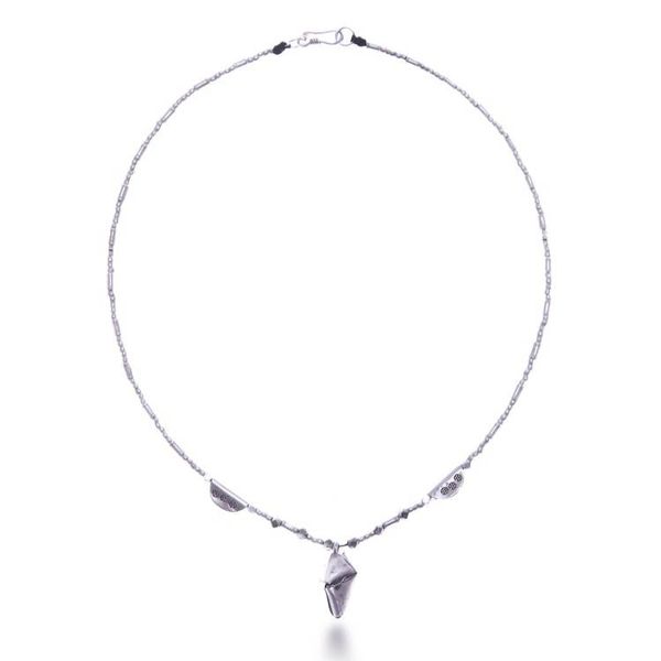 Alternate image for Hill Tribe Silver Beaded Necklace with Pleated Pendant Pleated Charm