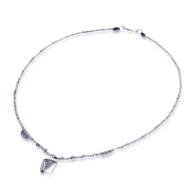 Alternate image for Hill Tribe Silver Beaded Necklace with Pleated Pendant Pleated Charm