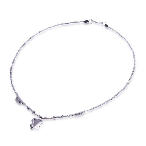 Alternate image for Hill Tribe Silver Beaded Necklace with Pleated Pendant Pleated Charm