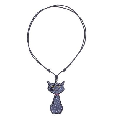 Alternate image for Ceramic Cat Pendant Necklace with Painted Music Motifs Musical Cat