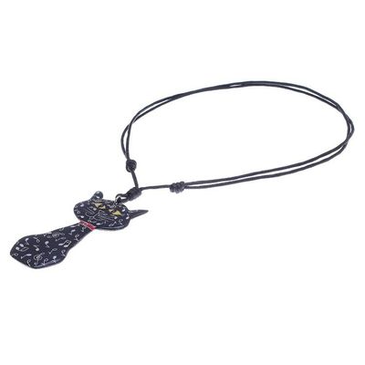 Alternate image for Ceramic Cat Pendant Necklace with Painted Music Motifs Musical Cat