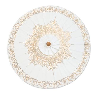 Alternate image for Saa Paper Parasol in White with Gold Accents from Thailand Motifs on White