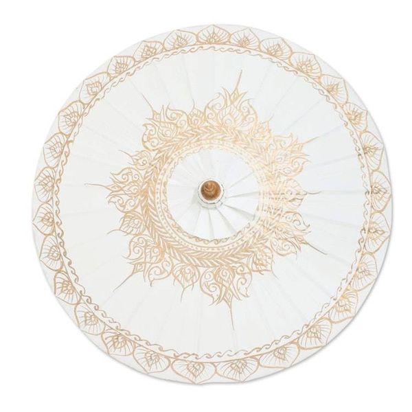 Alternate image for Saa Paper Parasol in White with Gold Accents from Thailand Motifs on White