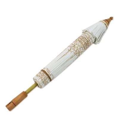 Alternate image for Saa Paper Parasol in White with Gold Accents from Thailand Motifs on White