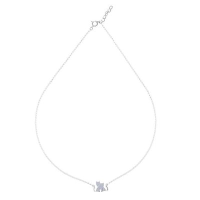 Alternate image for Loving Cat Sterling Silver Pendant Necklace from Thailand Loving Cats