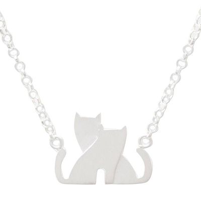 Alternate image for Loving Cat Sterling Silver Pendant Necklace from Thailand Loving Cats