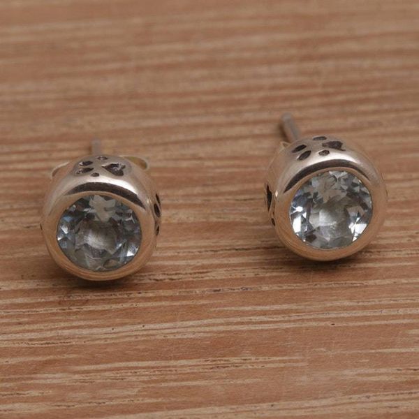 Alternate image for Blue Topaz and Sterling Silver Stud Earrings from Bali Glistening Paws