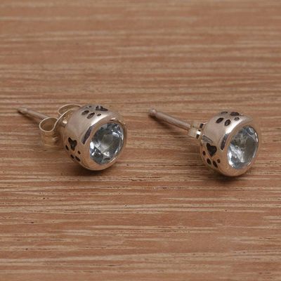 Alternate image for Blue Topaz and Sterling Silver Stud Earrings from Bali Glistening Paws