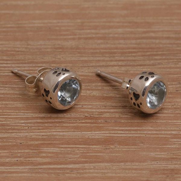 Alternate image for Blue Topaz and Sterling Silver Stud Earrings from Bali Glistening Paws
