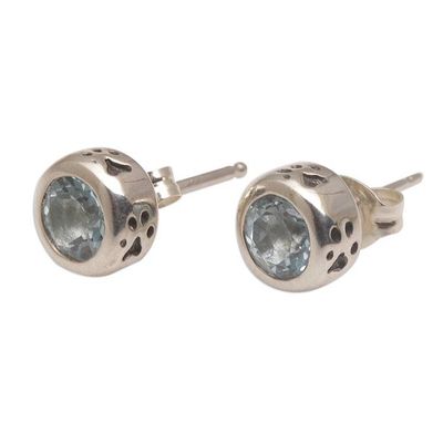 Alternate image for Blue Topaz and Sterling Silver Stud Earrings from Bali Glistening Paws