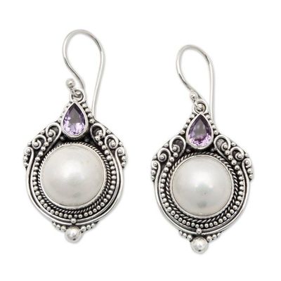 Alternate image for Silver Dangle Earrings with Cultured Mabe Pearl Amethyst Alluring Elegance