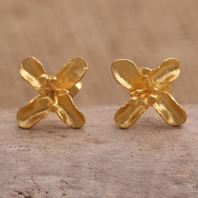Primary image for Gold-Plated Floral Stud Earrings Agapanthus Flower