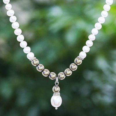 Alternate image for Cultured Freshwater Pearl and Hematite Pendant Necklace By the Sea