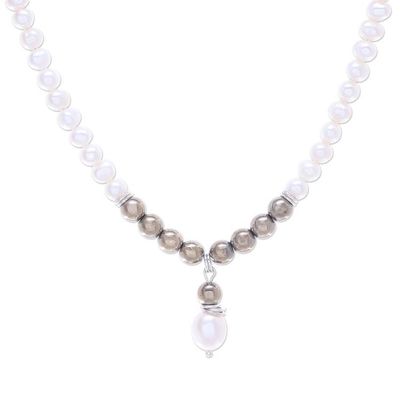 Alternate image for Cultured Freshwater Pearl and Hematite Pendant Necklace By the Sea
