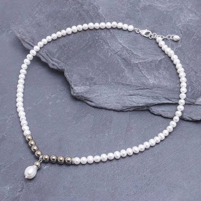Alternate image for Cultured Freshwater Pearl and Hematite Pendant Necklace By the Sea
