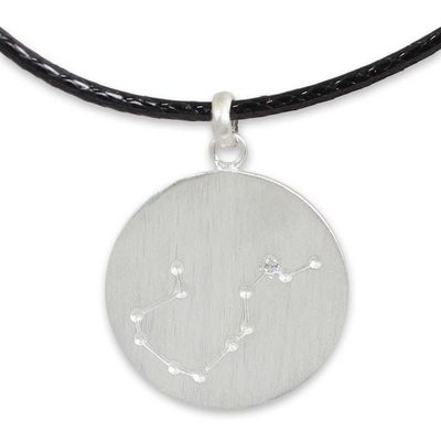 Alternate image for Brushed Sterling Silver and White Topaz Aquarius Necklace Constellation Aquarius