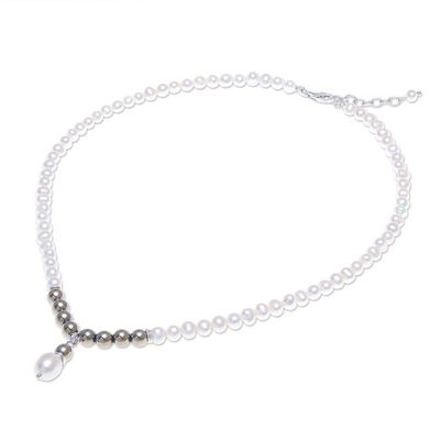 Alternate image for Cultured Freshwater Pearl and Hematite Pendant Necklace By the Sea