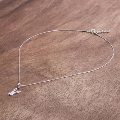 Alternate image for Rabbit Sterling Silver Pendant Necklace from Thailand Mysterious Rabbit