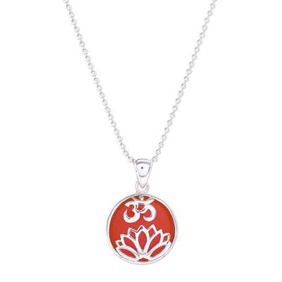 Alternate image for Carnelian and Sterling Silver Om Pendant Necklace Spirit of Om in Orange