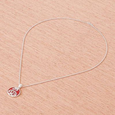 Alternate image for Carnelian and Sterling Silver Om Pendant Necklace Spirit of Om in Orange
