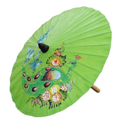Alternate image for Peacock Motif Paper Parasol in Lime from Thailand Sunny Peacock in Lime