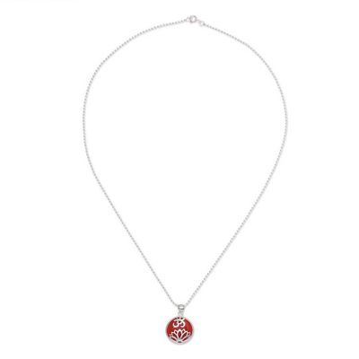 Alternate image for Carnelian and Sterling Silver Om Pendant Necklace Spirit of Om in Orange