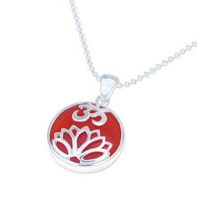 Alternate image for Carnelian and Sterling Silver Om Pendant Necklace Spirit of Om in Orange