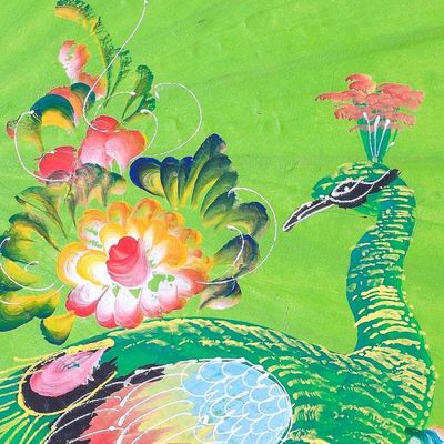 Alternate image for Peacock Motif Paper Parasol in Lime from Thailand Sunny Peacock in Lime
