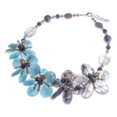 Alternate image for Floral Multi-Gemstone Beaded Statement Necklace in Blue Ice Spring