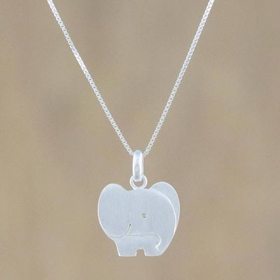 Primary image for Brushed Sterling Silver Elephant Necklace from Thailand Watchful Elephant