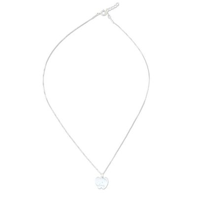Alternate image for Brushed Sterling Silver Elephant Necklace from Thailand Watchful Elephant