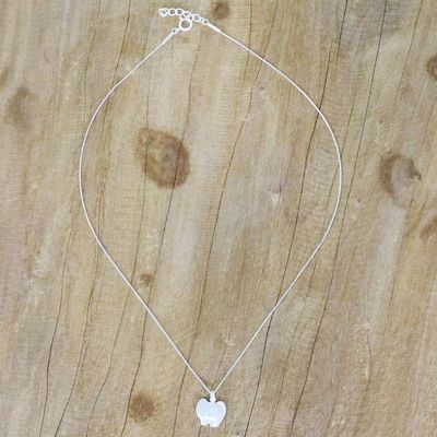 Alternate image for Brushed Sterling Silver Elephant Necklace from Thailand Watchful Elephant