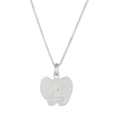 Alternate image for Brushed Sterling Silver Elephant Necklace from Thailand Watchful Elephant