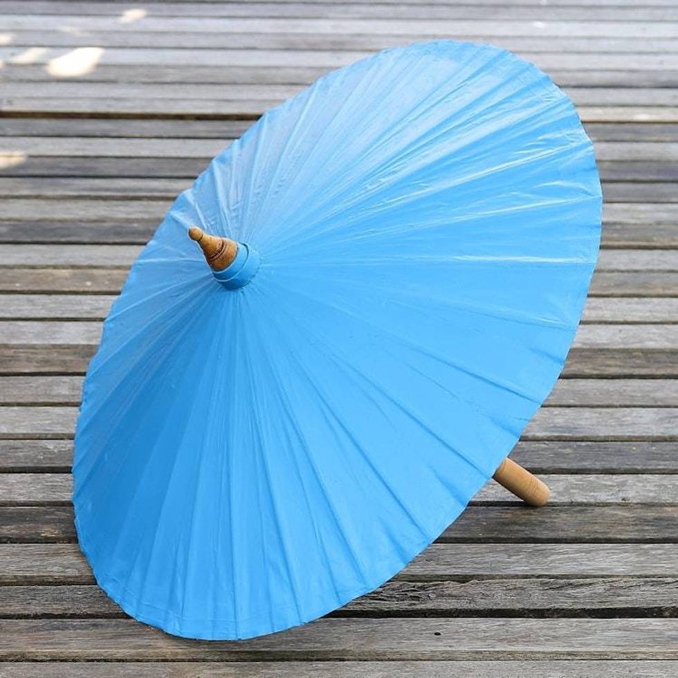 Cotton and Bamboo Parasol in Solid Azure from Thailand 'Simple Shade in Azure'