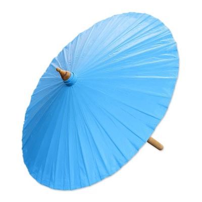 Alternate image for Cotton and Bamboo Parasol in Solid Azure from Thailand Simple Shade in Azure
