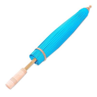 Alternate image for Cotton and Bamboo Parasol in Solid Azure from Thailand Simple Shade in Azure